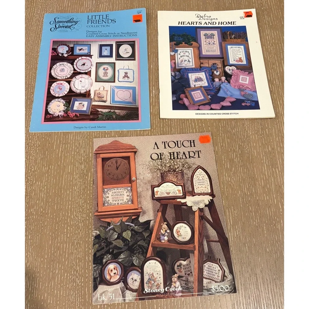 Vintage Counted Cross Stitch Pattern Book Lot Cottage Country Home Decor Sampler